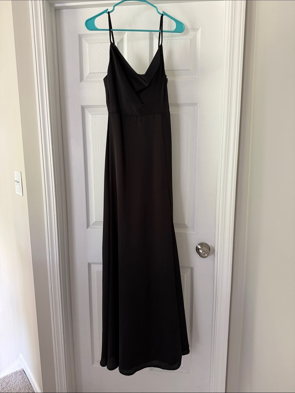 Lulu's Black Spaghetti-Strap Cowl Neck Maxi Dress